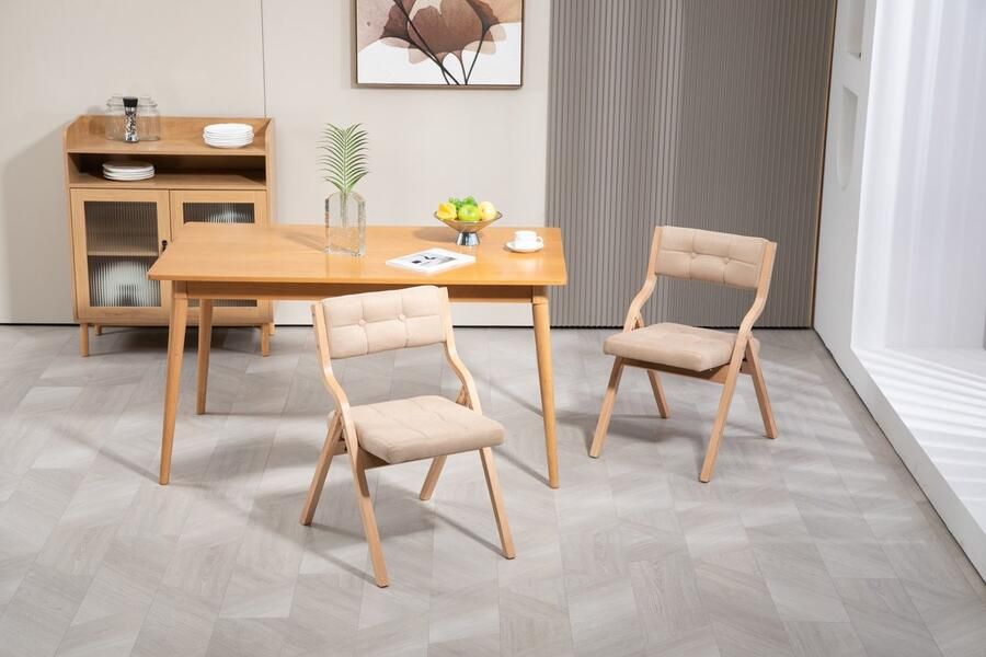 Sweiko Eetkamerstoel Set van 2 klapstoelen Stapelbaar Massief houten poten Khaki