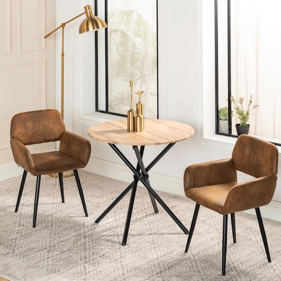 Sweiko Eetkamerstoel Set van 2 Kunstleer Metalen poten Bruin