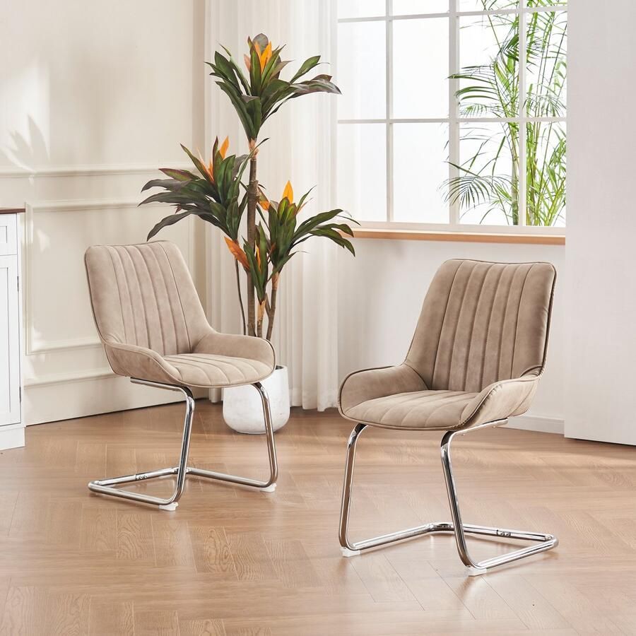 Sweiko Eetkamerstoel Set van 2 Kunstleer Metalen poten Khaki