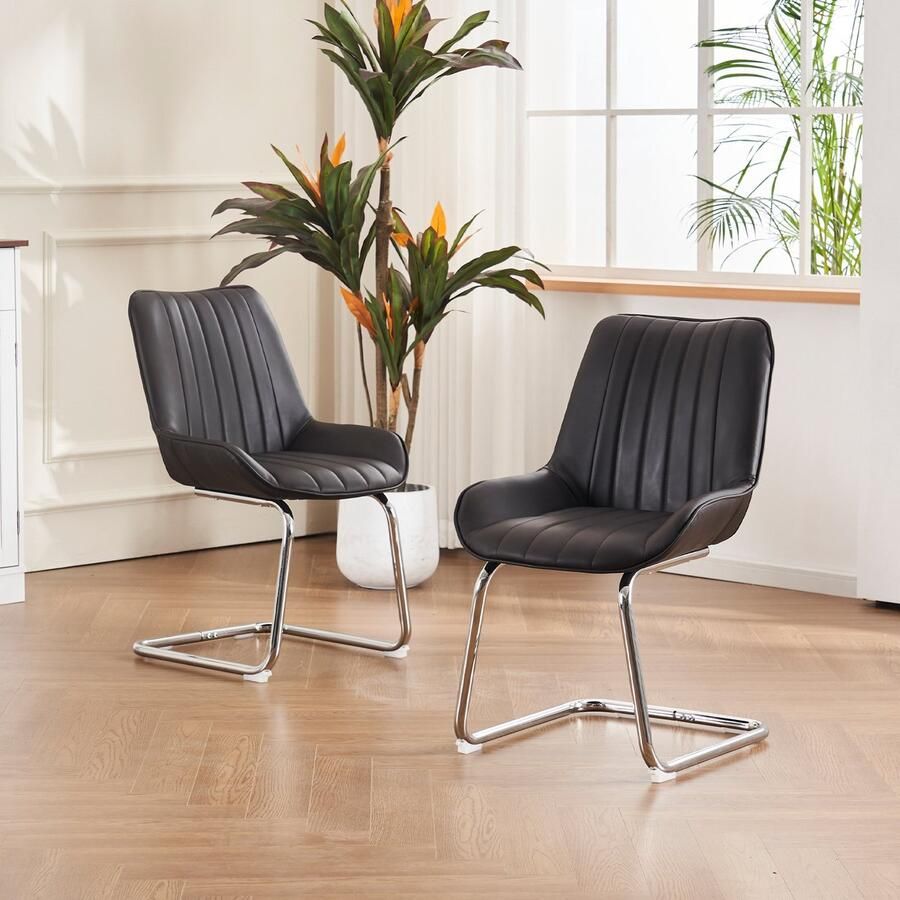Sweiko Eetkamerstoel Set van 2 Kunstleer Metalen poten Zwart