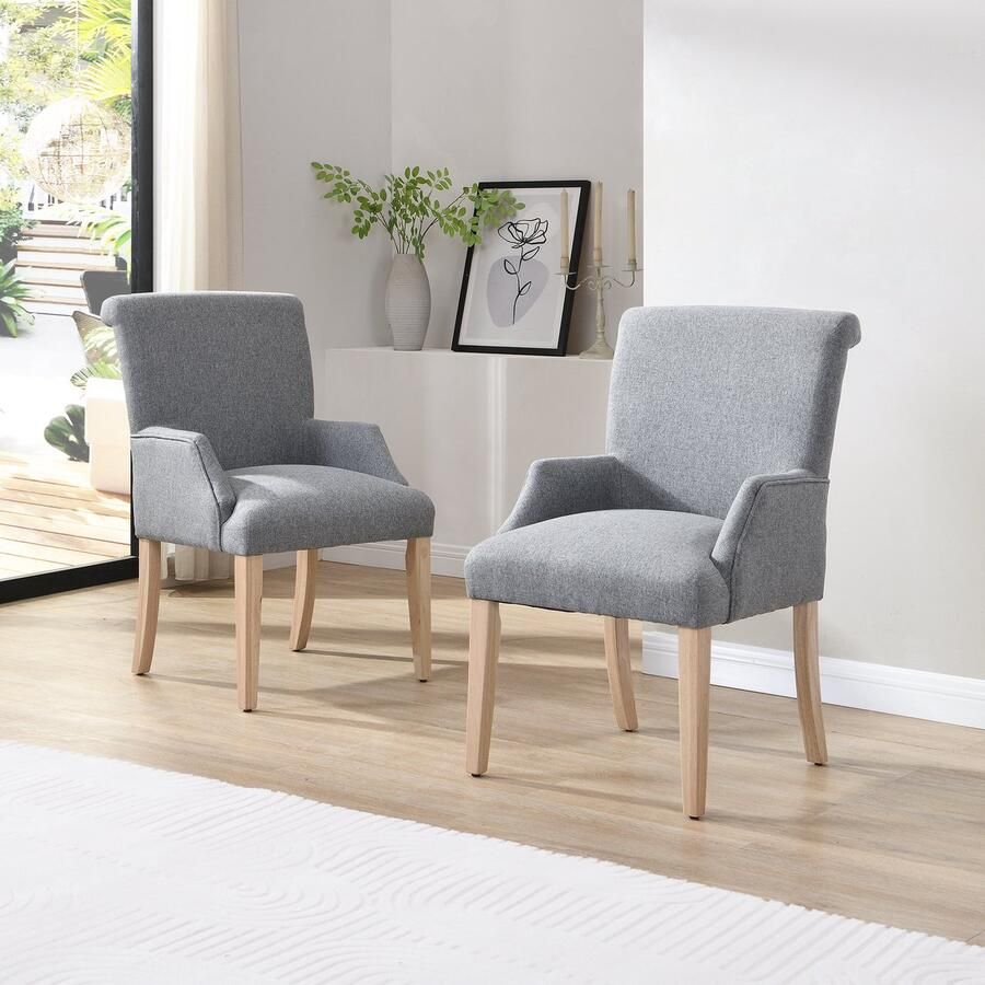 Sweiko Eetkamerstoel Set van 2 Massief houten poten Fauteuil Grijs