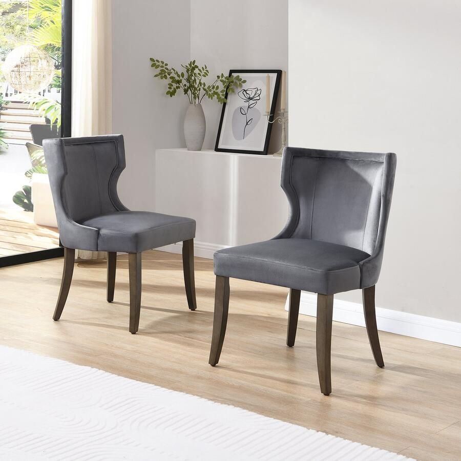 Sweiko Eetkamerstoel Set van 2 Massief houten poten Fluweel Grijs