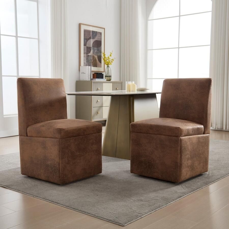 Sweiko Eetkamerstoel Set van 2 met Wielen Gestoffeerde stoel Bruin