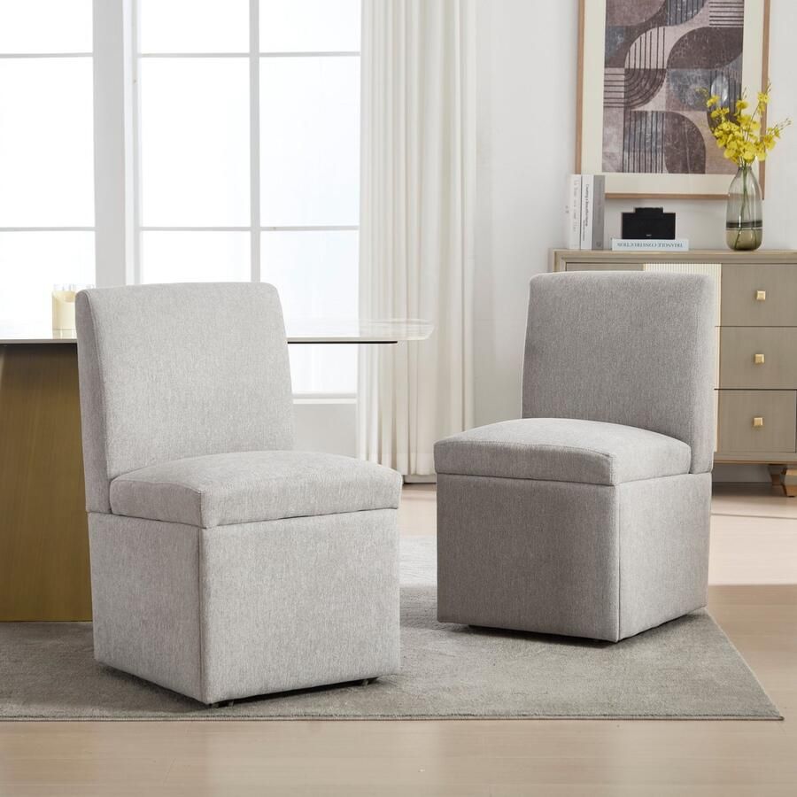 Sweiko Eetkamerstoel Set van 2 met Wielen Gestoffeerde stoel Grijs