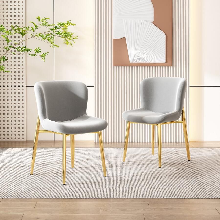 Gutent Eetkamerstoel set van 2 Grijs Fluweel met vier metalen poten Slaapkamer Voor single luxe woonkamer en slaapkamer