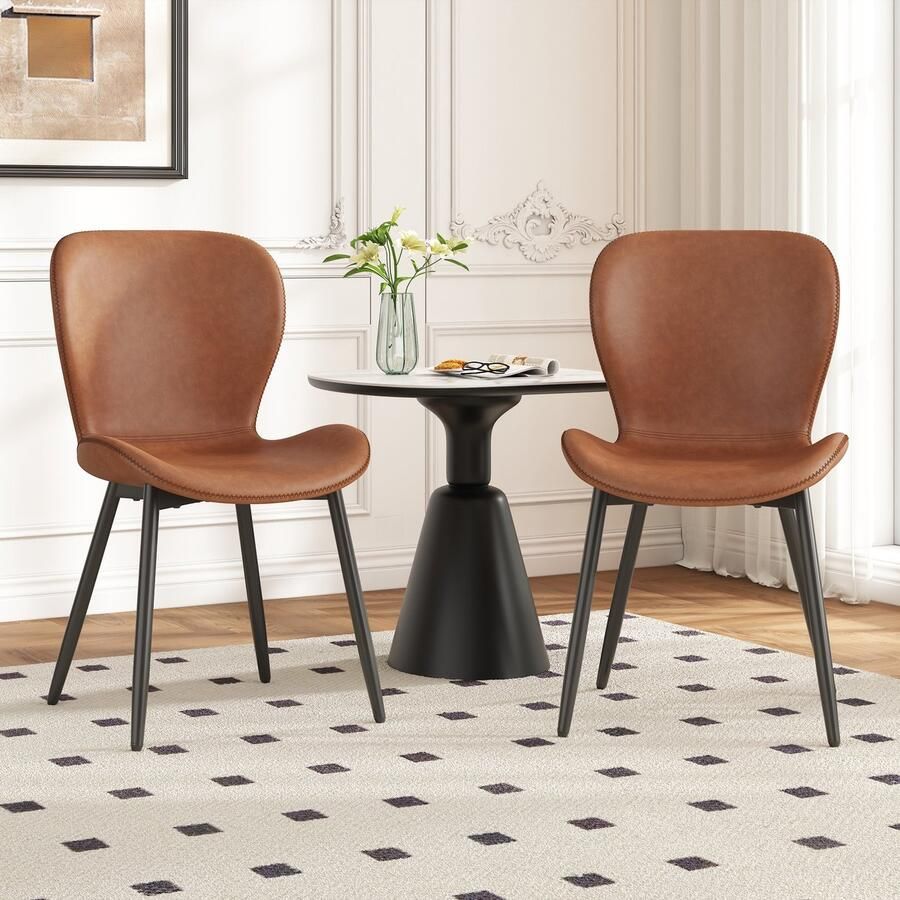 Sweiko Eetkamerstoel Set van 2 Metalen poten PU-materiaal Bruin
