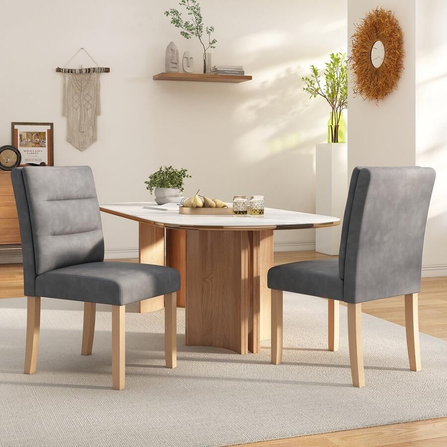 Sweiko Restaurant stoelen 2-sets familie eetstoelen stoelen moderne minimalistische woonkamer en slaapkamer stoelen eiken rugleuning stoelen Grijs