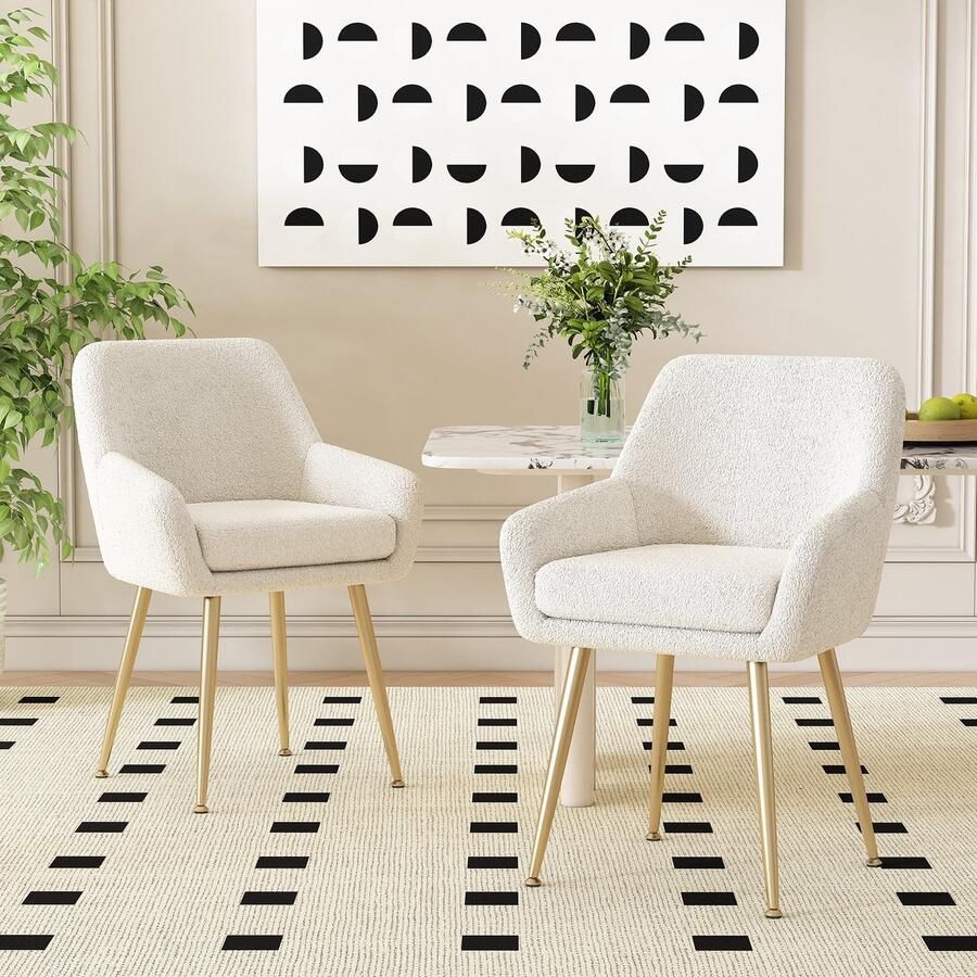 Sweiko Eetkamerstoel Set van 2 Teddy Metalen poten Afneembaar kussen Beige