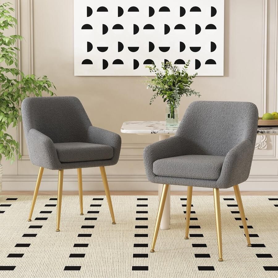 Sweiko Eetkamerstoel Set van 2 Teddy Metalen poten Afneembaar kussen Grijs