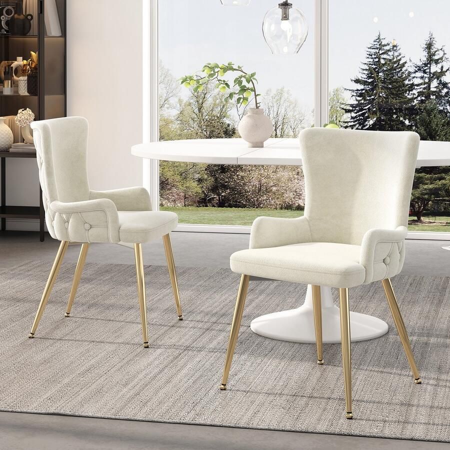 Sweiko Eetkamerstoel Set van 2 Velvet Goudkleurige metalen poten Beige