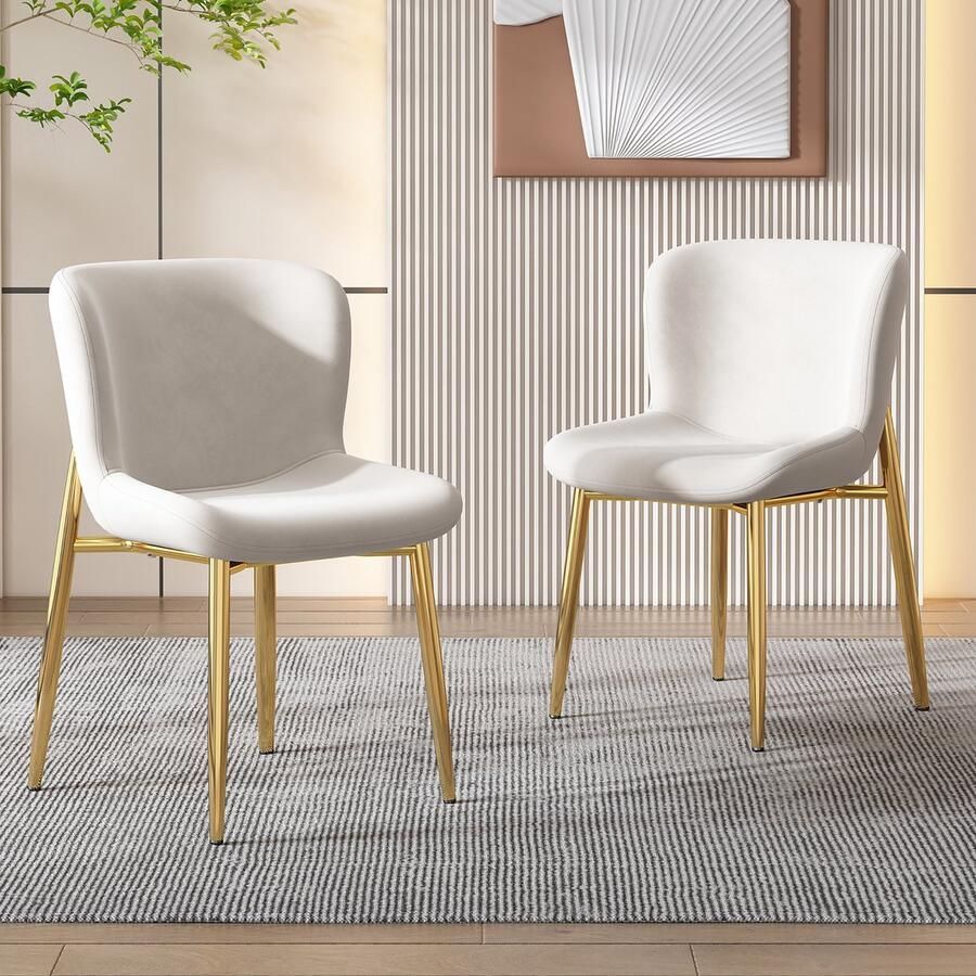 Sweiko Eetkamerstoel Set van 2 Velvet Metalen poten Beige + Goud