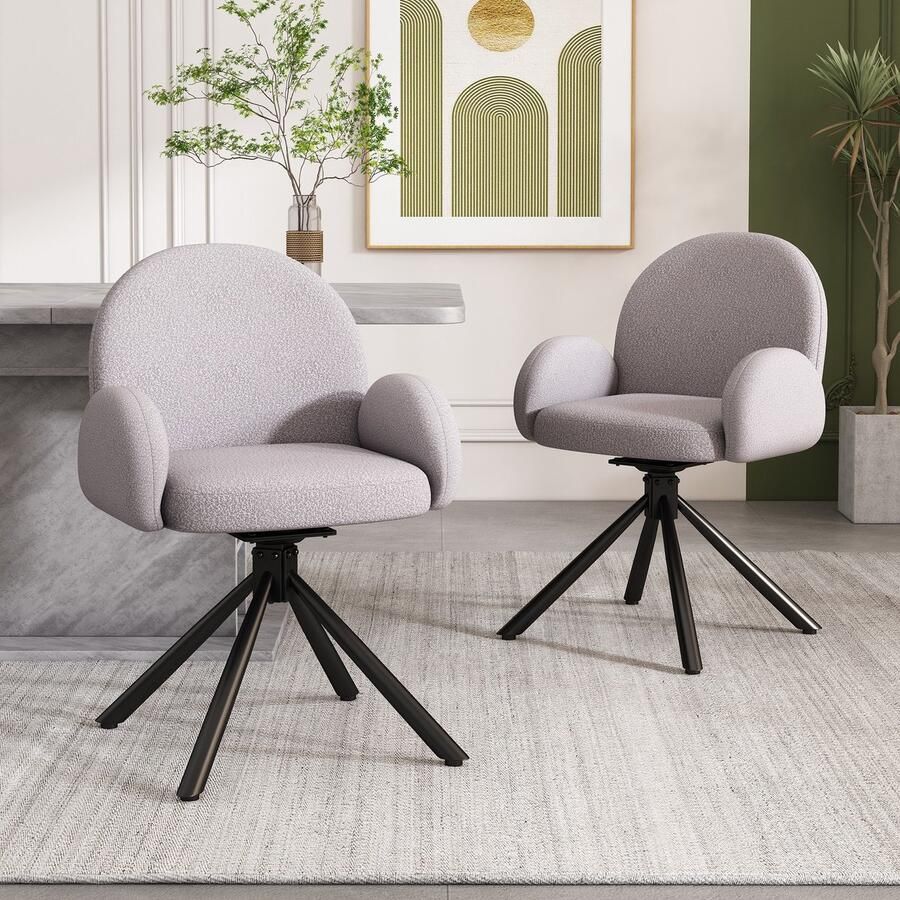 Sweiko Eetkamerstoel Sherpa stof 2-set er zijn leuningen modern en eenvoudig grijs