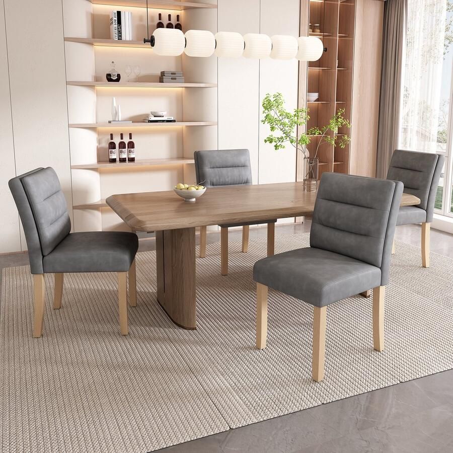 Sweiko Eetkamerstoelen 4-delige set Familie eetkamerstoelen stoelen Moderne Minimalistische woon- en slaapkamerstoelen vier stoelen met eiken ruggen Grijs