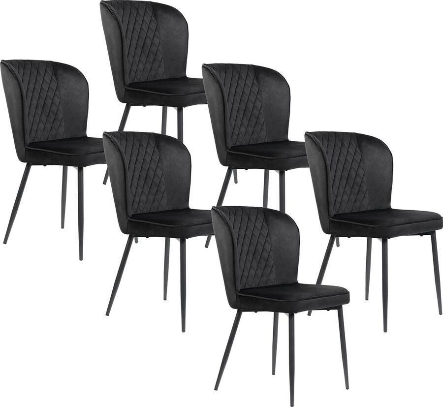 Sweiko Eetkamerstoelen (6-delig) Zwart kussens stoelontwerp met rugleuning fluwelen metalen frame stoelen