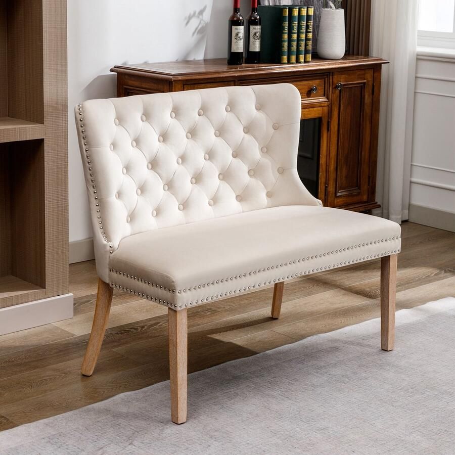 Sweiko Eetkamerstoelen met knopen kussens zitkamerstoelen eiken beenstoelen moderne vrijetijdsbanken dubbele stoelen beige