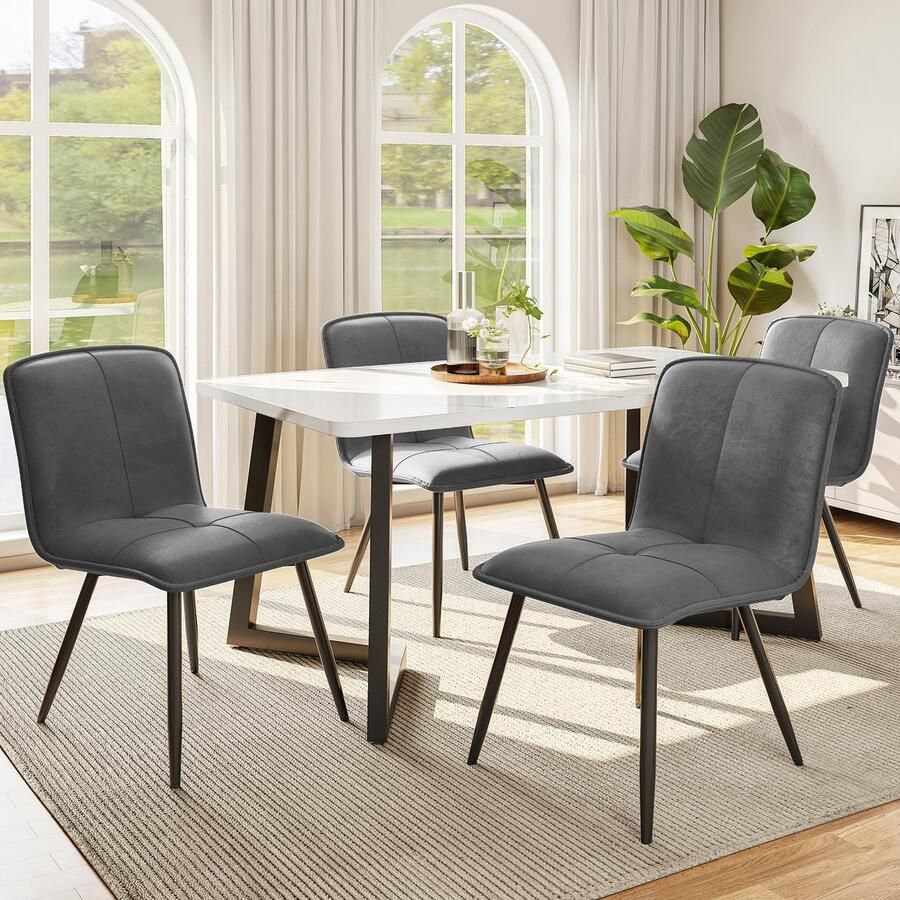 Sweiko Eetkamerstoelen met Rugleuning (set van 4) Keukenstoelen met Fluwelen Bekleding beklede metalen stoelen ergonomische stoelen Grijs(Geen tabel)