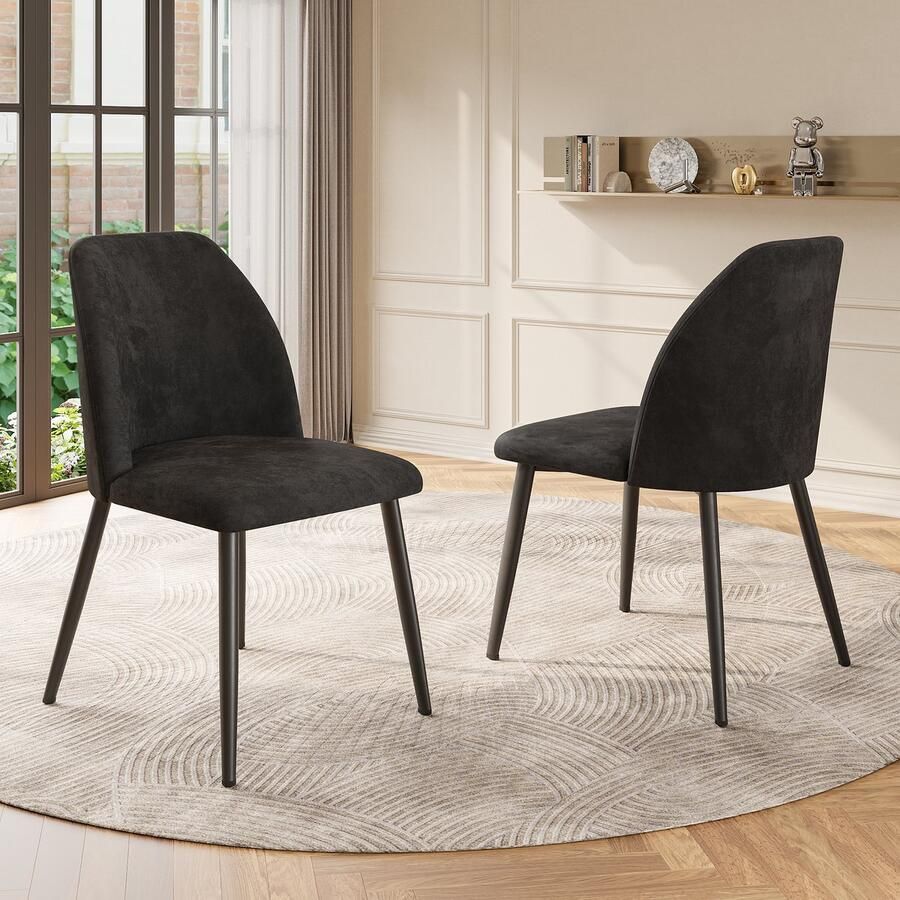 Sweiko Eetkamerstoelen met Rugleuningen (2 stoelen) Ergonomische Stoelen Metalen poten Donkergrijs keukenstoelen eetkamer en woonkamer stoelen (geen tafel)