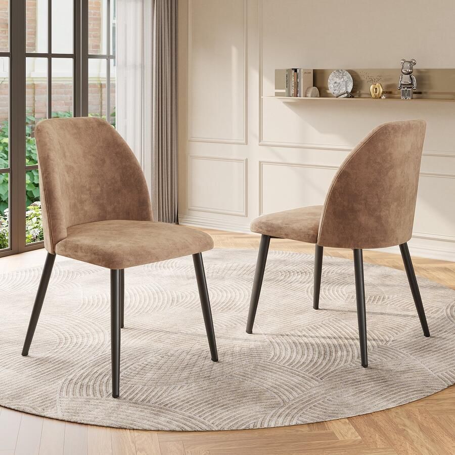 Sweiko Eetkamerstoelen met Rugleuningen (2 stoelen) Ergonomische Stoelen Metalen poten Lichtbruin keukenstoelen eetkamer en woonkamer stoelen (geen tafel)