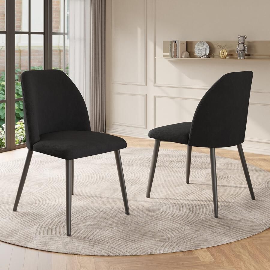 Sweiko Eetkamerstoelen met Rugleuningen (2 stoelen) Ergonomische Stoelen Metalen poten Zwart keukenstoelen eetkamer en woonkamer stoelen (geen tafel)