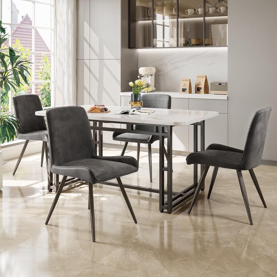 Sweiko Eetkamerstoelen met Rugleuningen (4-sets) Eettafel en Stoel Technologie Stof Ergonomische stoelen Metalen stoelpoten keukenstoelen eetkamerstoelen woonkamer stoelen Donkergrijs (Geen tafel)