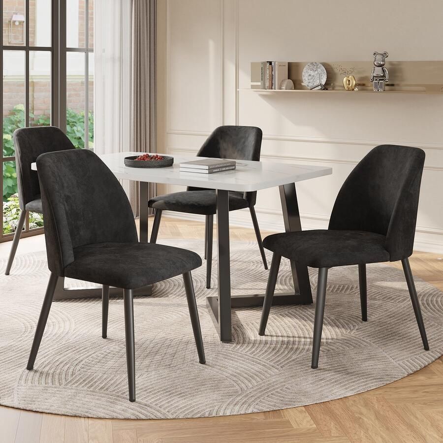 Sweiko Eetkamerstoelen met Rugleuningen (4 stoelen) Ergonomische Stoelen Metalen poten Donkergrijs keukenstoelen eetkamer en woonkamer stoelen (geen tafel)