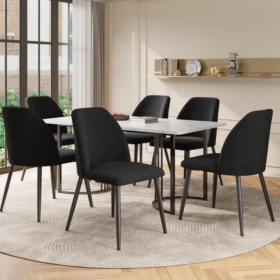 Sweiko Eetkamerstoelen met Rugleuningen (4 stoelen) Ergonomische Stoelen Metalen poten Zwart keukenstoelen eetkamer en woonkamer stoelen (geen tafel)