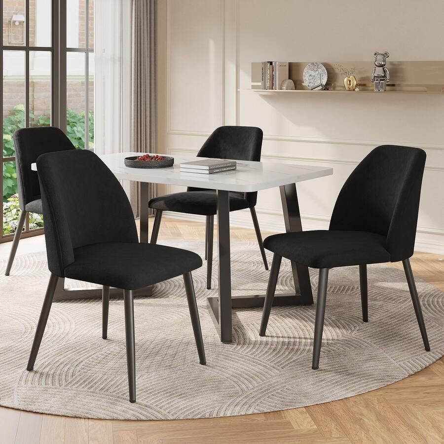 Sweiko Eetkamerstoelen met Rugleuningen (4 stoelen) Ergonomische Stoelen Metalen poten Zwart keukenstoelen eetkamer en woonkamer stoelen (geen tafel)