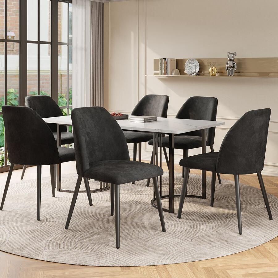 Sweiko Eetkamerstoelen met Rugleuningen (6 stoelen) Ergonomische Stoelen Metalen poten Donkergrijs keukenstoelen eetkamer en woonkamer stoelen (geen tafel)