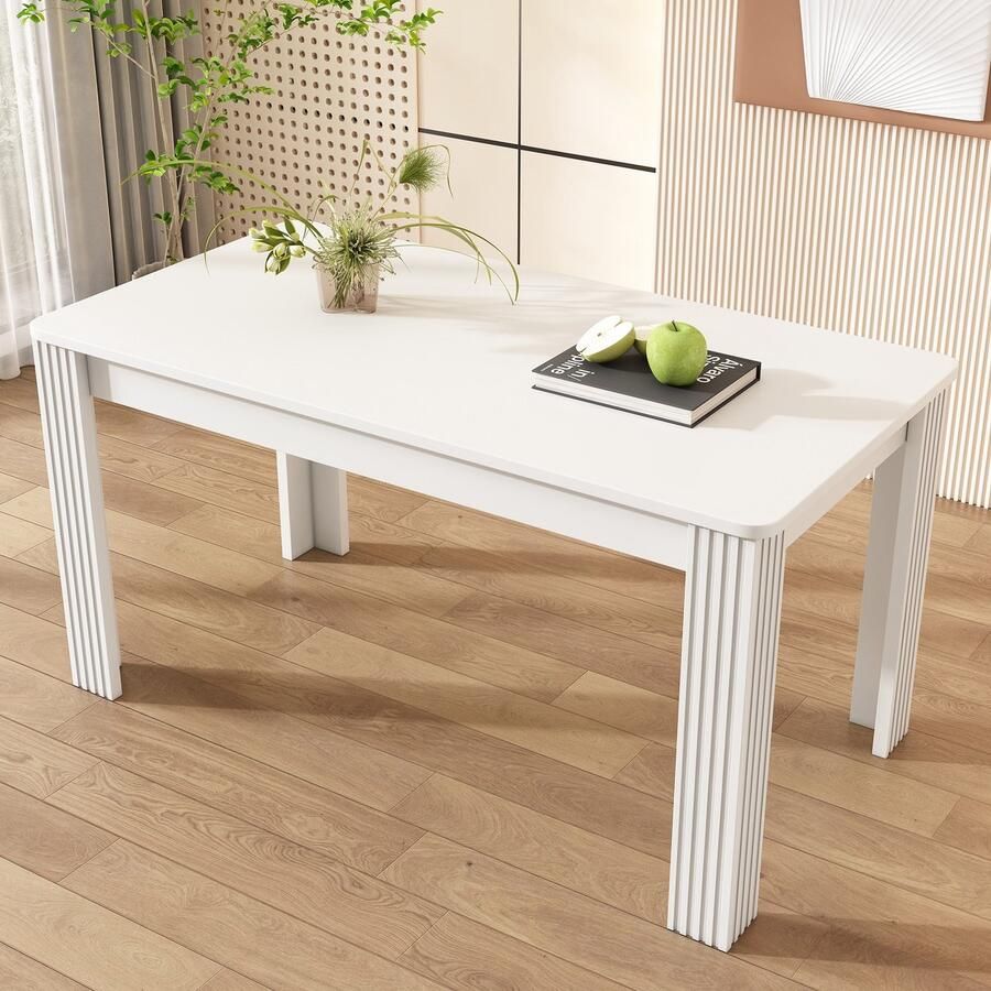 Sweiko Eetkamertafel Hedendaagse Eettafel Robuuste eettafel Vier poten tafel Massief houten tafel Eiken tafel Rechthoekige eettafel Koffie Leisure tafel Moderne eenvoudige eettafel Wit