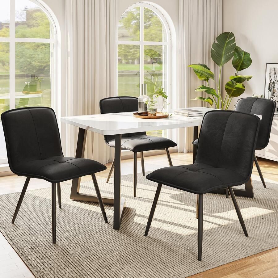 Sweiko Eetkamerstoelen met Rugleuning (set van 4) Keukenstoelen met Fluwelen Bekleding beklede metalen stoelen ergonomische stoelen Zwart(Geen tabel)