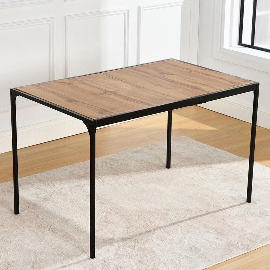 Sweiko Eettafel 120x75cm Industriële stijl Rechthoekig Houten korrel tafel Zwarte poten Bruin