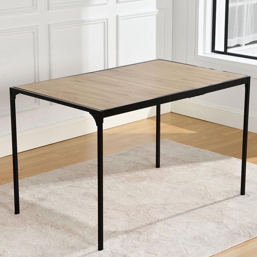 Sweiko Eettafel 120x75cm Industriële stijl Rechthoekig Houten korrel tafel Zwarte poten Eiken