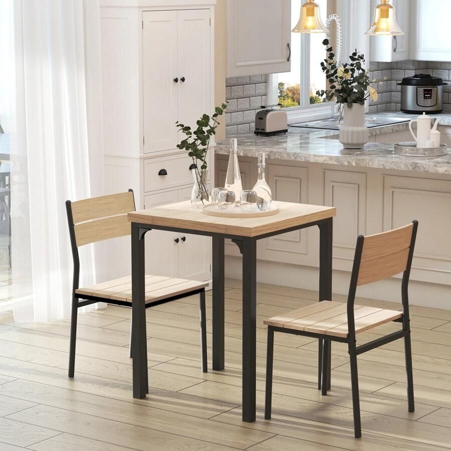 Sweiko Eettafel en stoelen set 3-delig Tafel + 2 stoel Naturel + zwart
