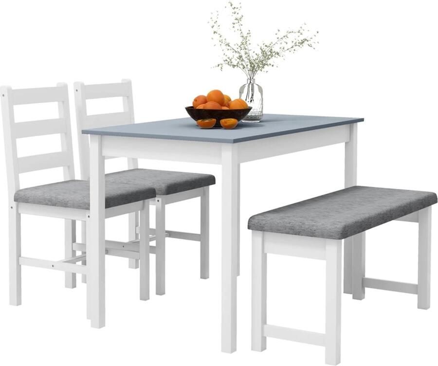 Sweiko Eettafel en stoelen set 4-delig Eettafel + Bank + 2 Stoel Grijs + wit