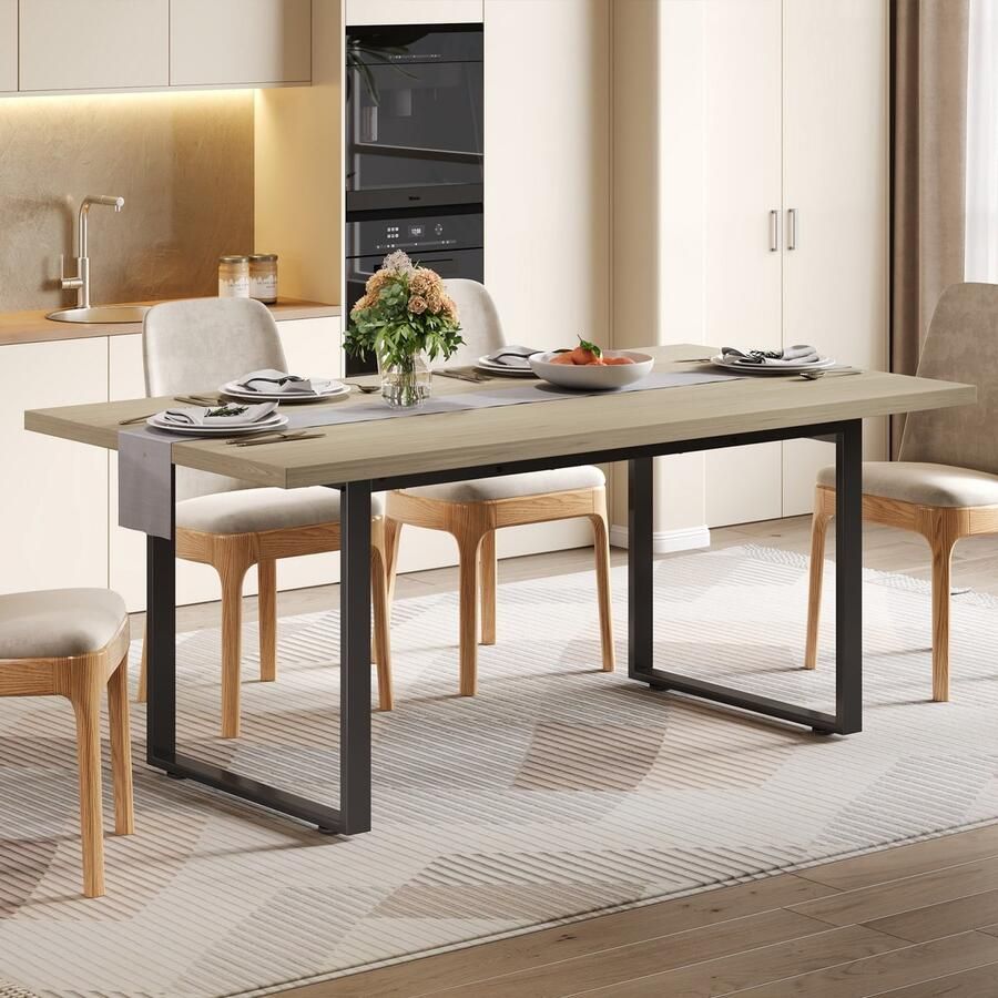 Sweiko Eettafel Geschikt voor 6 personen Metalen frame MDF-tafelblad Natuurlijke