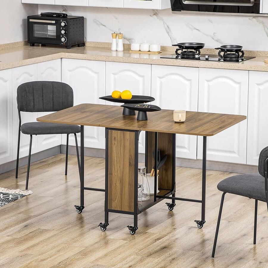 Sweiko Eettafel Opvouwbaar met Wielen 130×80×74 cm Bruin