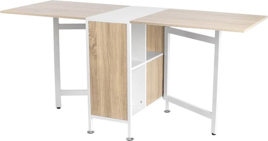 Sweiko Eettafel Opvouwbare met Opbergrek Metalen frame Naturel + Wit