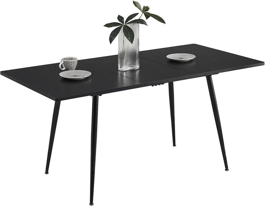 Sweiko Eettafel Scandinavische stijl Houtkorreltafel Rechthoekig Uitschuifbaar 120-160cm Zwart