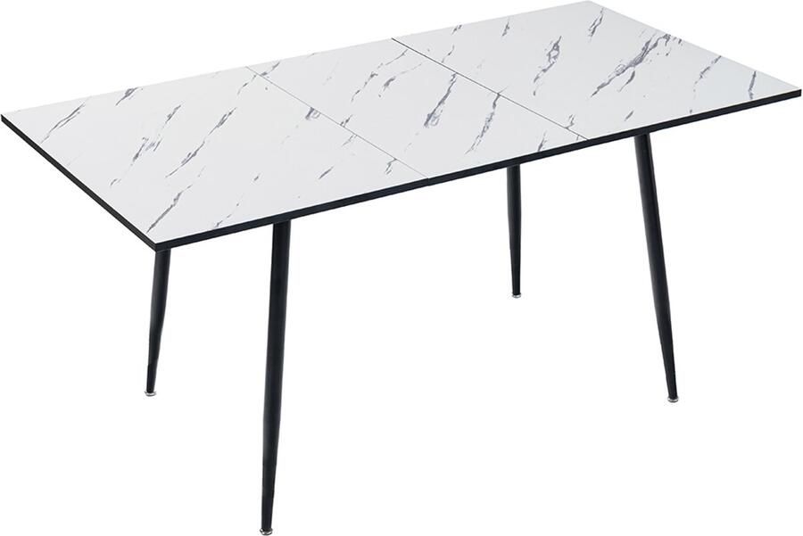 Sweiko Eettafel Scandinavische stijl Marmerlook Rechthoekig Uitschuifbaar 120-160cm Wit