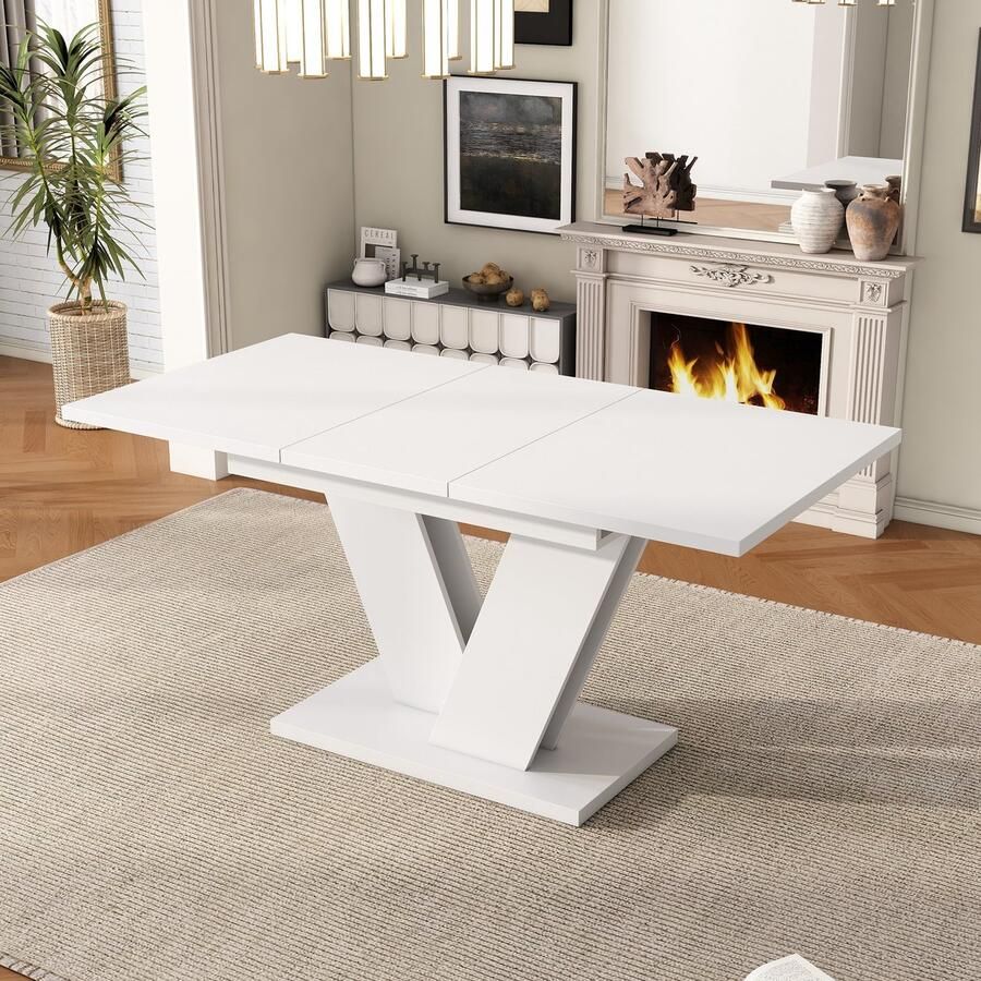 Sweiko Eettafel Uitbreidbaar 120 160 cm V-poot Minimalistische stijl Wit