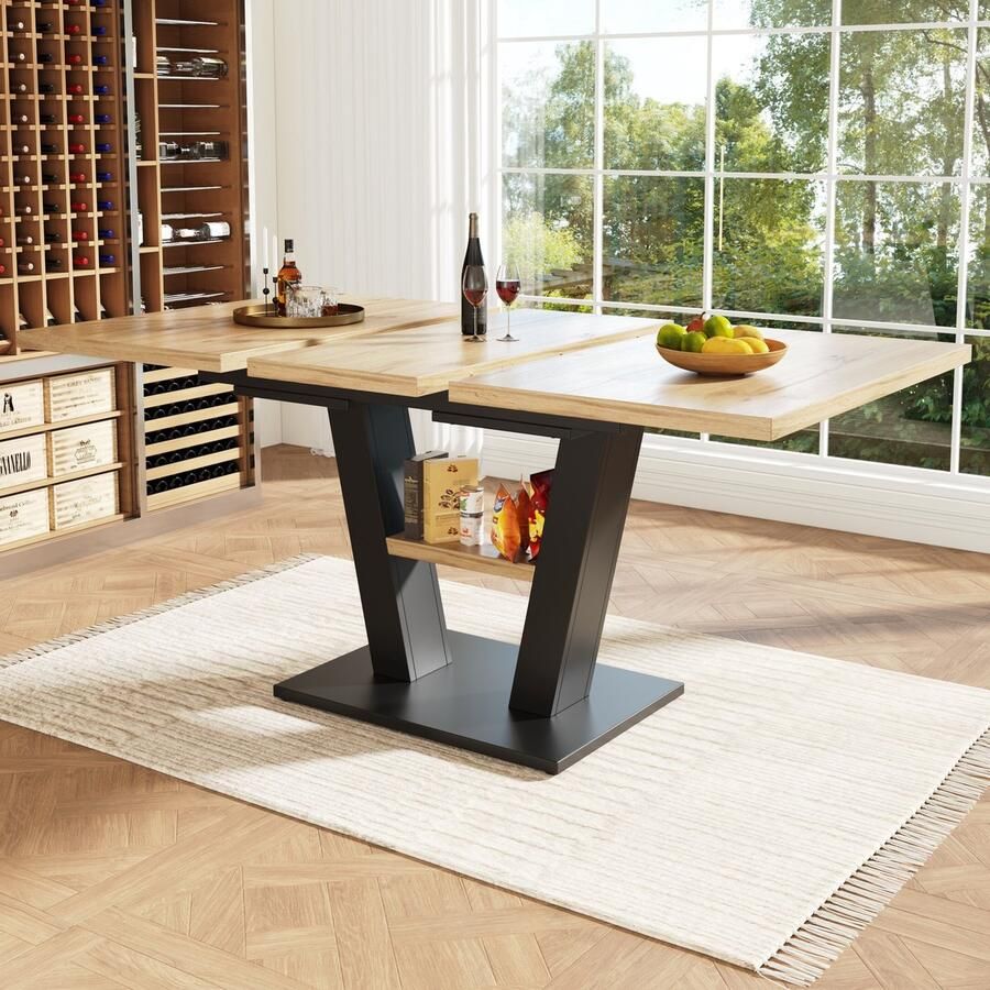 Sweiko Eettafel Uitschuifbaar 118-157 cm Natuurlijke houtnerf + Zwart