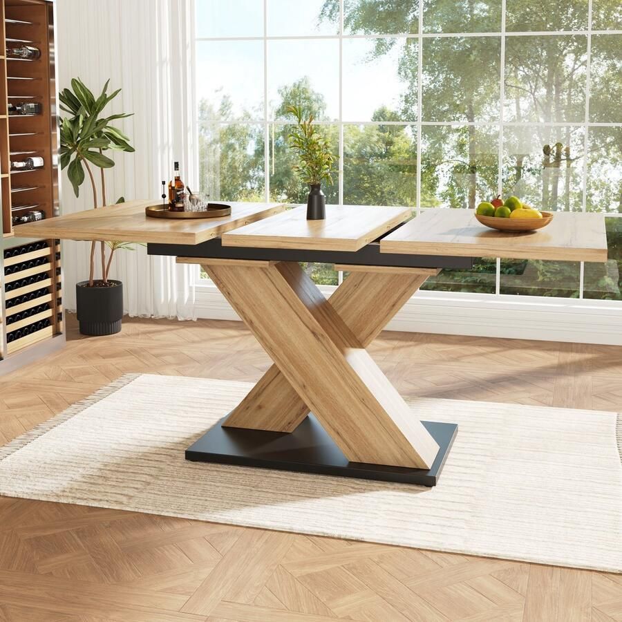 Sweiko Eettafel Uitschuifbaar 119-158.5 cm Natuurlijke houtnerf + Zwart