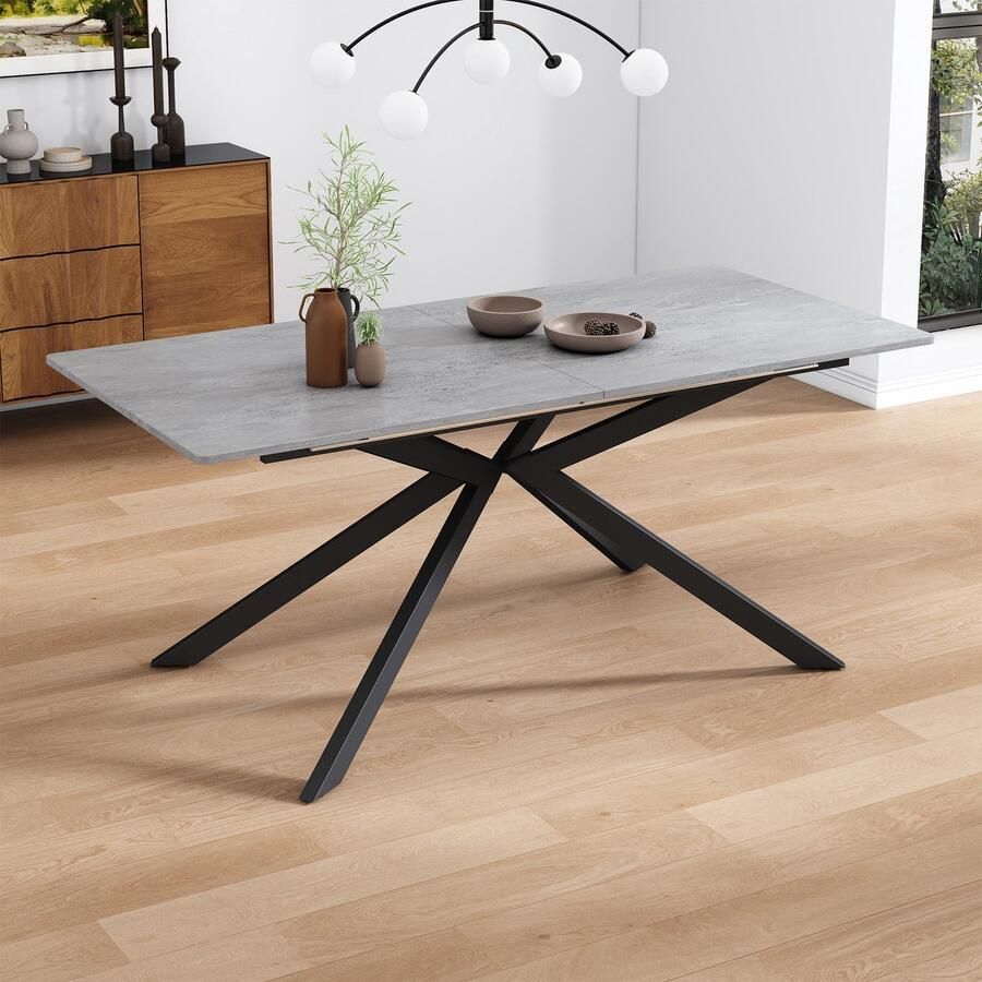 Sweiko Uitbreidbare Eettafel Automatische Uitschuifbare Eettafel Rechthoekige eettafel salontafel L150 180 x B70 x H76 cm sacrum ontwerp cementpatroon Zwart en Grijs - Foto 2