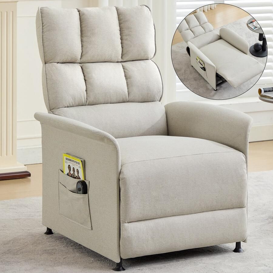 Sweiko Elektrische fauteuil Relaxfauteuil Met afstandsbediening Opbergtas Technische stof Beige