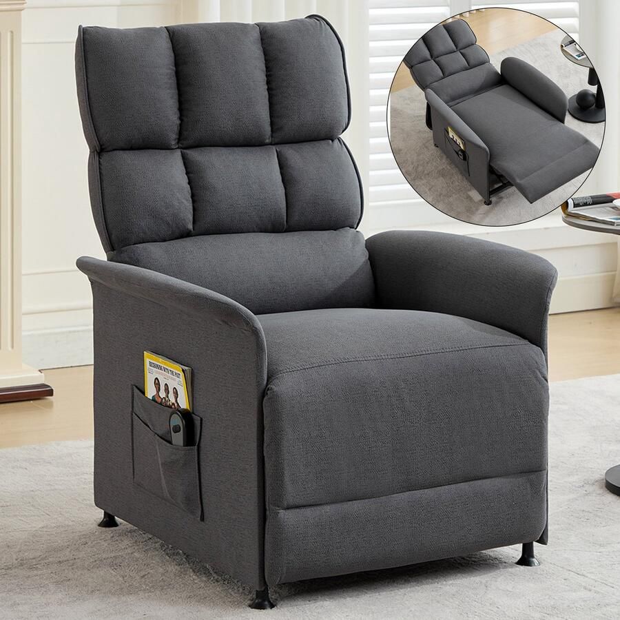 Sweiko Elektrische fauteuil Relaxfauteuil Met afstandsbediening Opbergtas Technische stof Grijs