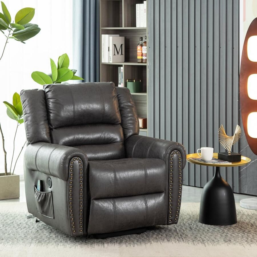 Sweiko Elektrische massagestoel met staande assistentiefunctie technologie massagestoel met ligstoel tv massagestoel met twee zijzakken massagefunctie verwarmingsfunctie automatisch tillen PU materiaal