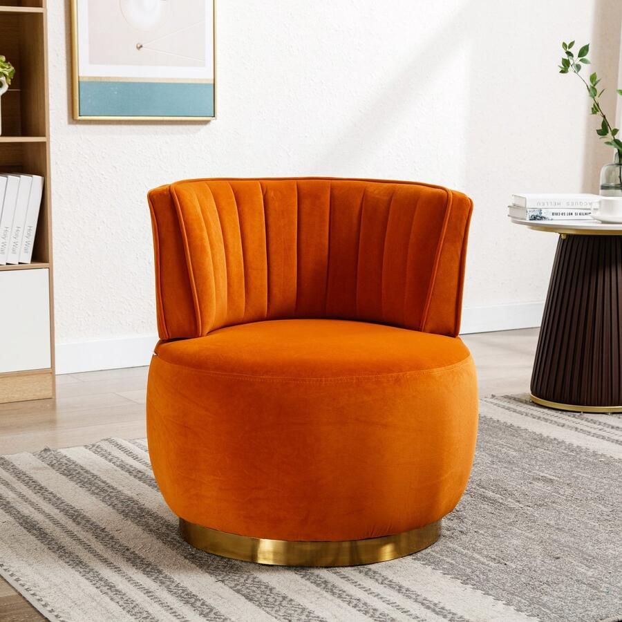 Sweiko Fauteuil 360° draaifauteuil Barrel lounge chair Velvet Oranje