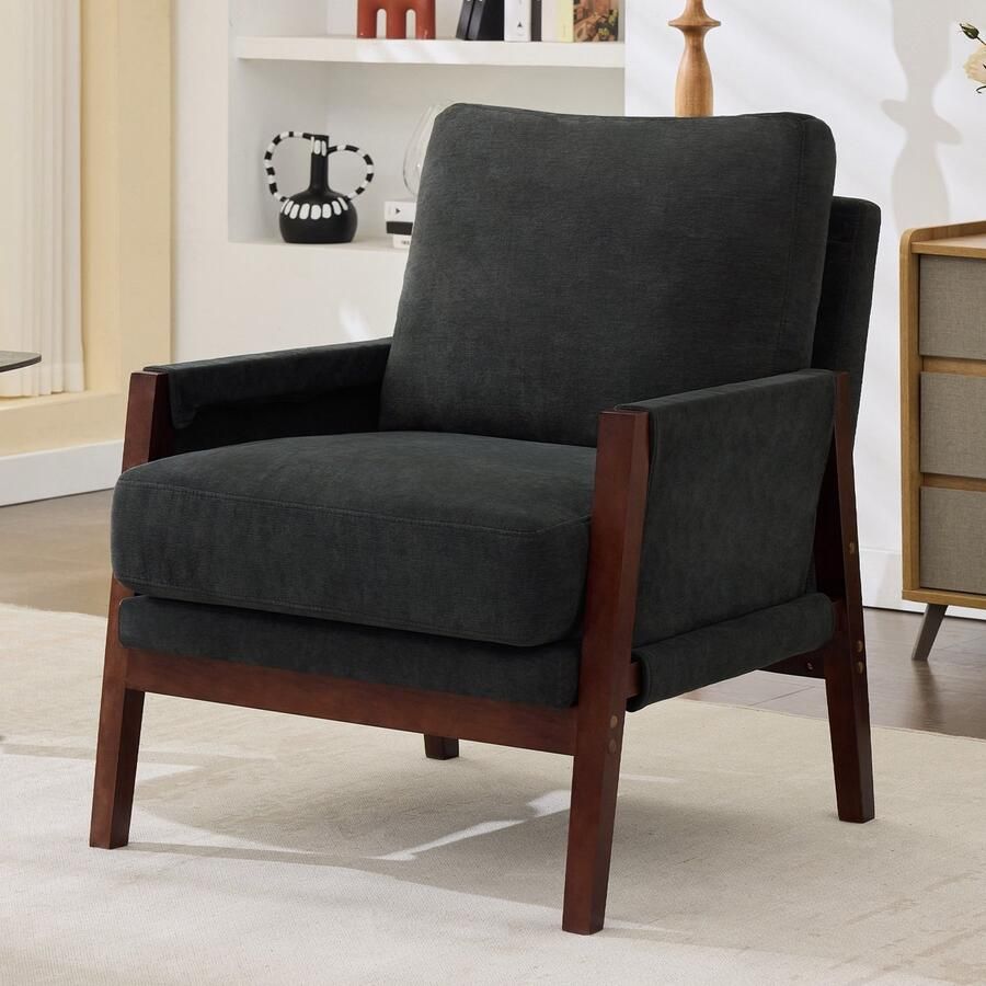 Sweiko Fauteuil Gestoffeerd Massief houten frame Fluwelen stof Donkergrijs