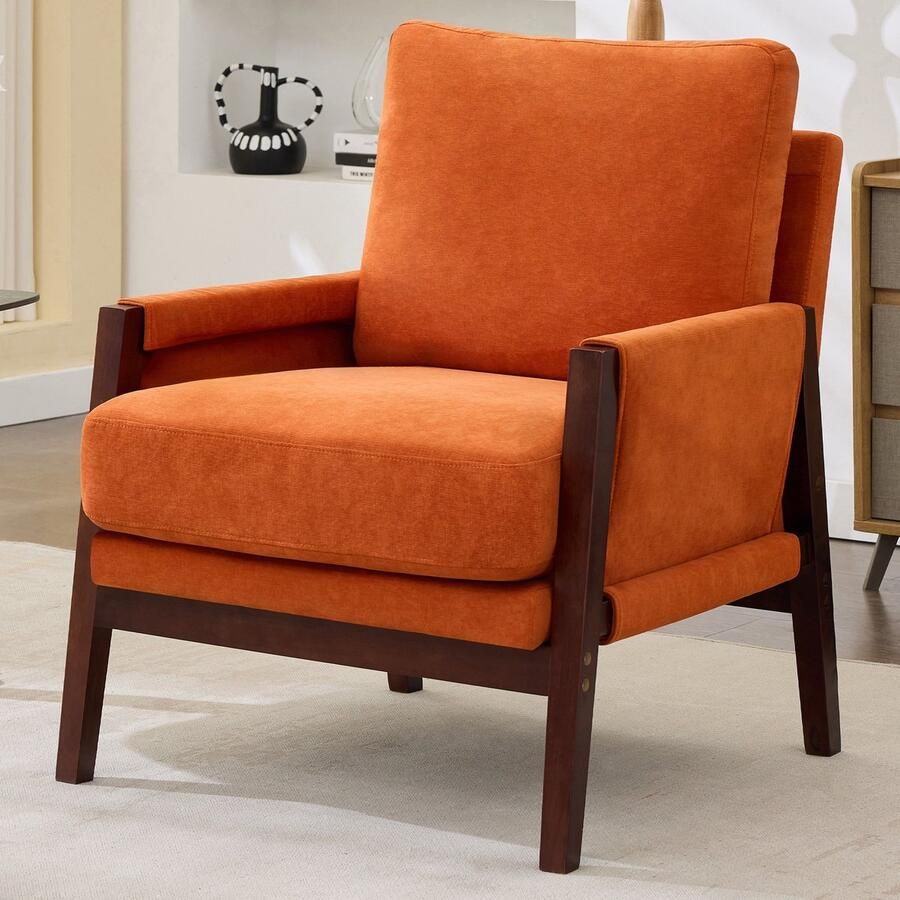 Sweiko Fauteuil Gestoffeerd Massief houten frame Fluwelen stof Oranje