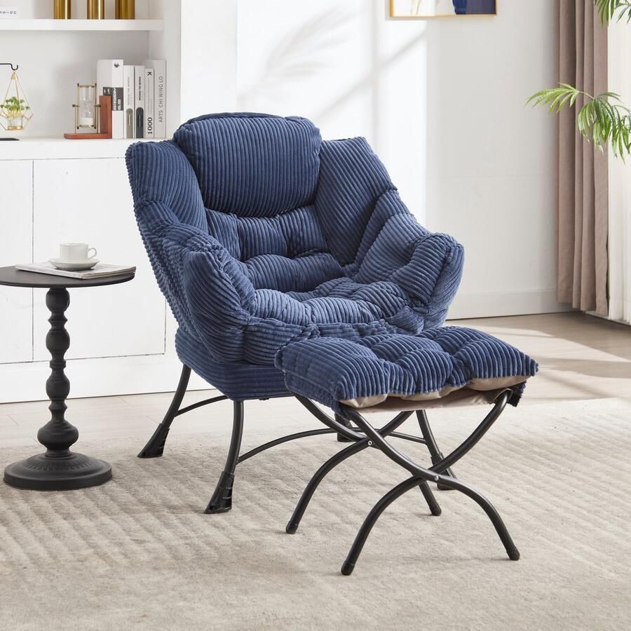 Sweiko Fauteuil met Hocker Hoofdsteun Gestoffeerde stoel Blauw
